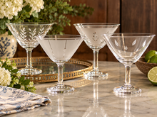 Load image into Gallery viewer, Dansk Karin Organix Martini Glasses Set of 4 | Frosted Botanical Cocktail Glasses | Vintage Style Barware