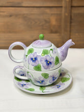 Load image into Gallery viewer, Pansy Tea Set | Andrea by Sadek | Vintage Floral Teapot, Cup, Saucer (Stacking Design)