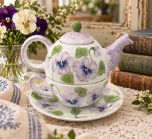 Load image into Gallery viewer, Pansy Tea Set | Andrea by Sadek | Vintage Floral Teapot, Cup, Saucer (Stacking Design)
