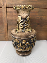 Load image into Gallery viewer, Vintage West German Figural Relief Vases, Cream - Brown - Gold Ceramic Pair (1960s-70s)