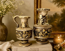 Load image into Gallery viewer, Vintage West German Figural Relief Vases, Cream - Brown - Gold Ceramic Pair (1960s-70s)