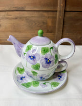Load image into Gallery viewer, Pansy Tea Set | Andrea by Sadek | Vintage Floral Teapot, Cup, Saucer (Stacking Design)