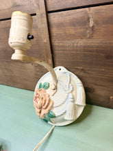 Load image into Gallery viewer, 1940s Porcelain Wall Sconce, Rose Floral Boudoir Lamp, Rope Tassel Ceramic Plug-In Light