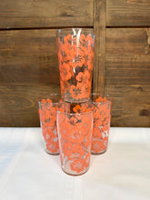Load image into Gallery viewer, Vintage 1970s Orange Floral Drinking Glasses - Set of 4, Retro Flower Power Juice Tumblers, Mid Century Kitchen Glassware