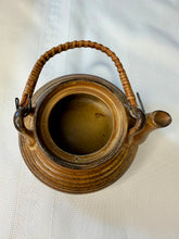 Load image into Gallery viewer, Vintage Japanese Style Stoneware Teapot with Tea Cup Lid | Rattan Handle | Tea for One | 1970s Studio Pottery