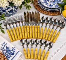 Load image into Gallery viewer, Cambridge Bamboo Flatware Set for 6, 24 Piece Yellow Faux Bamboo Silverware, Chinoiserie Palm Beach Regency Tableware
