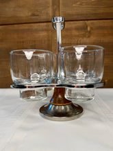 Load image into Gallery viewer, Vintage MCM Cocktail Caddy, 4 Footed, Rocks Glasses, Chrome & Wood, Mid Century Barware