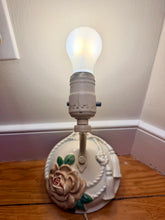 Load image into Gallery viewer, 1940s Porcelain Wall Sconce, Rose Floral Boudoir Lamp, Rope Tassel Ceramic Plug-In Light