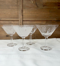Load image into Gallery viewer, Dansk Karin Organix Martini Glasses Set of 4 | Frosted Botanical Cocktail Glasses | Vintage Style Barware