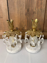 Load image into Gallery viewer, Pair of Hollywood Regency Crystal Candlesticks with Prisms, Marble Base
