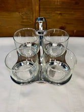 Load image into Gallery viewer, Vintage MCM Cocktail Caddy, 4 Footed, Rocks Glasses, Chrome &amp; Wood, Mid Century Barware
