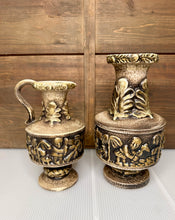 Load image into Gallery viewer, Vintage West German Figural Relief Vases, Cream - Brown - Gold Ceramic Pair (1960s-70s)
