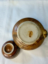 Load image into Gallery viewer, Vintage Japanese Style Stoneware Teapot with Tea Cup Lid | Rattan Handle | Tea for One | 1970s Studio Pottery
