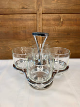 Load image into Gallery viewer, Vintage MCM Cocktail Caddy, 4 Footed, Rocks Glasses, Chrome &amp; Wood, Mid Century Barware
