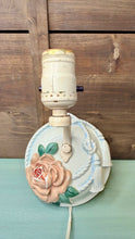 Load image into Gallery viewer, 1940s Porcelain Wall Sconce, Rose Floral Boudoir Lamp, Rope Tassel Ceramic Plug-In Light
