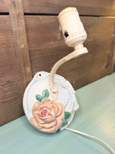 Load image into Gallery viewer, 1940s Porcelain Wall Sconce, Rose Floral Boudoir Lamp, Rope Tassel Ceramic Plug-In Light
