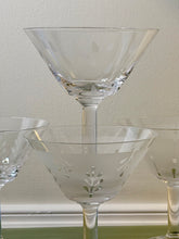 Load image into Gallery viewer, Dansk Karin Organix Martini Glasses Set of 4 | Frosted Botanical Cocktail Glasses | Vintage Style Barware
