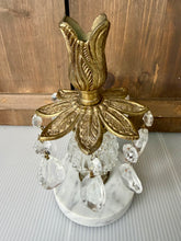 Load image into Gallery viewer, Pair of Hollywood Regency Crystal Candlesticks with Prisms, Marble Base
