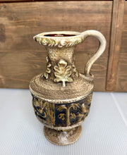 Load image into Gallery viewer, Vintage West German Figural Relief Vases, Cream - Brown - Gold Ceramic Pair (1960s-70s)
