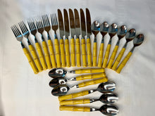Load image into Gallery viewer, Cambridge Bamboo Flatware Set for 6, 24 Piece Yellow Faux Bamboo Silverware, Chinoiserie Palm Beach Regency Tableware
