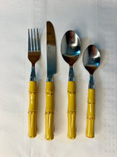 Load image into Gallery viewer, Cambridge Bamboo Flatware Set for 6, 24 Piece Yellow Faux Bamboo Silverware, Chinoiserie Palm Beach Regency Tableware

