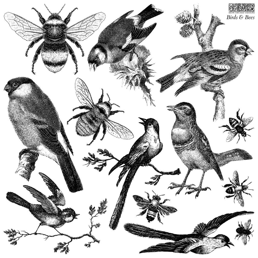 Birds & Bees IOD Decor Stamp