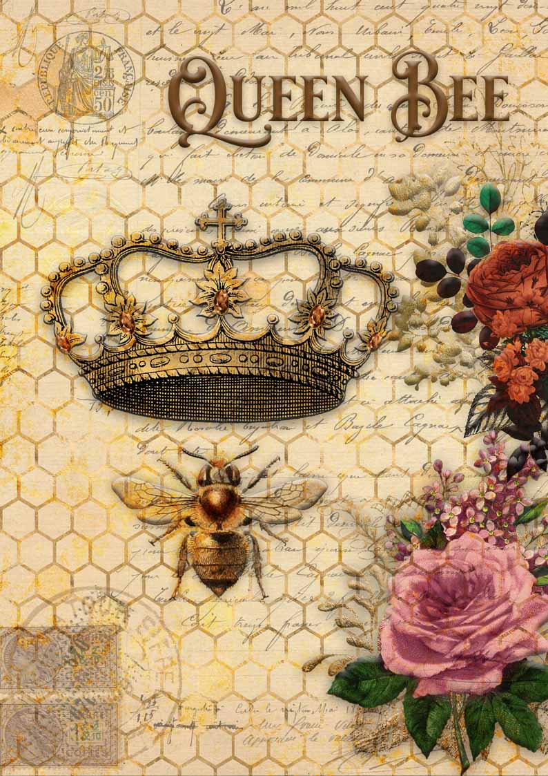 Queen Bee Roses/Honeycomb - Decoupage Queen Rice Paper *Retiring*